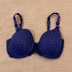 Elegant Checkered purple Bra with Floral Straps